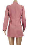 Vêtement d'extérieur à col rabattu en patchwork uni à la mode décontracté rose