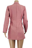 Pink Fashion Casual Solid Patchwork Turn-back Collar Outerwear