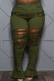 Patchwork strappato tinta unita sexy verde militare Plus Size Jeans