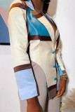 Prendas de abrigo informales de moda azul sin posicionamiento con estampado de patchwork y cuello vuelto
