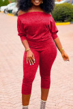 Red Sexy Solid Patchwork Off the Shoulder Regular Jumpsuits