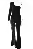 ブラック ファッション カジュアル ソリッド パッチワーク レギュラー ジャンプスーツ