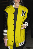 Yellow Fashion Casual Patchwork Letter Outerwear