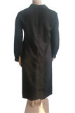 Черное модное повседневное платье-рубашка больших размеров в стиле пэчворк с асимметричным отложным воротником и принтом