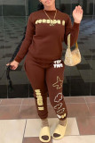 Marron Fashion Casual Letter Print O Neck Long Sleeve Two Pieces