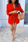 Red Casual Solid Patchwork Turndown Collar Outerwear without belt