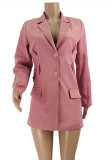 Prendas de abrigo con cuello vuelto de patchwork sólido casual de moda rosa