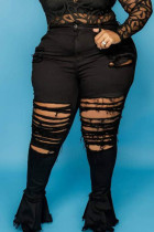 Черные сексуальные уличные однотонные рваные лоскутные джинсы с высокой талией и джинсовой юбкой с вырезом под сапоги