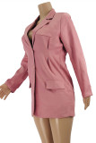Roze mode casual effen patchwork bovenkleding met omgeslagen kraag