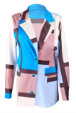 Prendas de abrigo informales de moda azul sin posicionamiento con estampado de patchwork y cuello vuelto