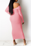Rosa Mode Sexiga Solid Basic V-hals långärmade klänningar