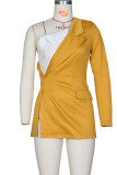 Prendas de abrigo de cuello oblicuo asimétrico de botones de patchwork sólido elegante amarillo