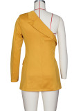 Yellow Elegant Solid Patchwork Buttons Asymmetrical Oblique Collar Outerwear