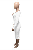 Weiß Fashion Sexy Solid Basic V-Ausschnitt Langarm-Kleider