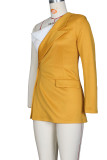 Yellow Elegant Solid Patchwork Buttons Asymmetrical Oblique Collar Outerwear