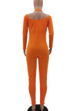 オレンジのセクシーなソリッド パッチワーク ジッパー ホルター スキニー ジャンプスーツ