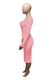 Robes à manches longues à col en V et à la mode roses