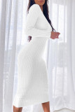 Witte mode sexy effen basic v-hals jurken met lange mouwen