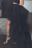 Черная модная повседневная однотонная лоскутная асимметричная юбка с высокой талией и обычной талией