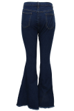 Dunkelblaue, lässige, solide Patchwork-Denim-Jeans mit mittlerer Taille und Boot-Cut