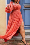 Red Fashion Sexy Solid Slit V-образным вырезом с длинным рукавом Платья больших размеров