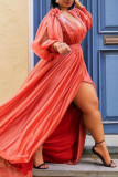 Red Fashion Sexy Solid Slit V-Ausschnitt Langarm Plus Size Kleider