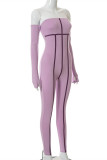 Light Pink Sexy Casual Solid Patchwork Backless Strapless Skinny Jumpsuits