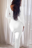 Vestidos de manga larga con cuello en V básicos sólidos sexy de moda blanca