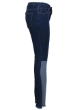 Jeans de mezclilla con corte de bota de cintura media de patchwork sólido casual azul bebé