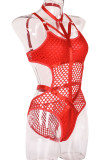 Biancheria intima trasparente solida sexy di modo rosso