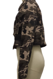 Camouflage Casual Camouflage Print Patchwork Turndown Collar Outerwear