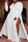 Witte casual effen patchwork V-hals rechte jurken met grote maten