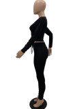 Black Fashion Casual Solid Patchwork Long Sleeve Two Pieces