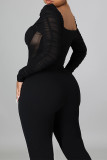 Zwarte sexy effen patchwork doorzichtige vierkante kraag normale jumpsuits