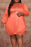 Tangerine Casual Print Patchwork O Neck Straight Plus Size Dresses