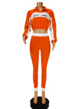 オレンジ ファッション カジュアル パッチワーク レター ジッパー カラー ロング スリーブ XNUMX ピース