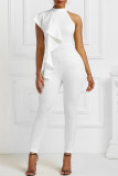 Weiße, modische, lässige, solide Patchwork-Jumpsuits mit O-Ausschnitt