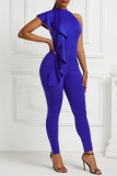 Royal Blue Fashion Casual Solid Patchwork O Neck Jumpsuits