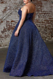Синее модное сексуальное однотонное вечернее платье без бретелек без спинки Платья больших размеров