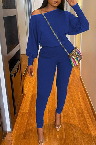 Royal Blue Casual Solid Patchwork O Neck Long Sleeve Two Pieces
