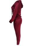 Purplish Red Casual Solid Patchwork Hooded Collar Long Sleeve Two Pieces