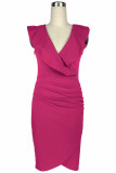 イエロー ファッション セクシー ソリッド パッチワーク V ネック ワン ステップ スカート ドレス