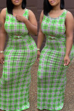 Grünes, sexy, lässiges, mit Buchstaben bedrucktes, ausgehöhltes Weste-Kleid mit O-Ausschnitt