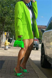 Groene Mode Casual Solid Cardigan Turn-back Kraag Bovenkleding