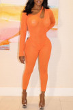 Orange Fashion Sexy Solid Patchwork Jumpsuits