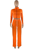 Оранжевый модный повседневный однотонный лоскутный отложной воротник с длинным рукавом из двух предметов