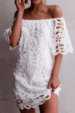Белые милые однотонные прямые платья в стиле пэчворк с открытыми плечами