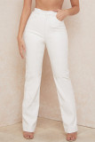 White Fashion Casual Solid High Waist Straight Trousers