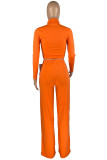Oranje mode casual effen patchwork kraag met lange mouwen twee stukken