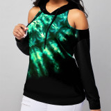 Green Casual Street Print Patchwork Without Belt Hooded Collar Tops